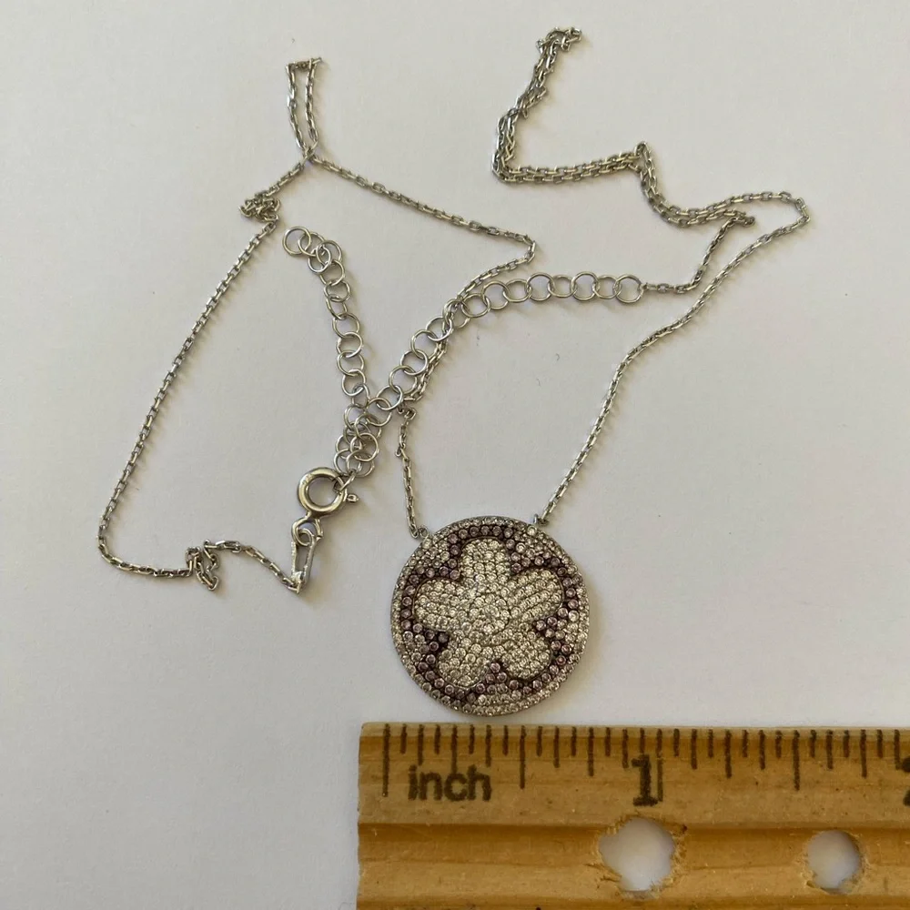 925 Silver purple flower round cz necklace